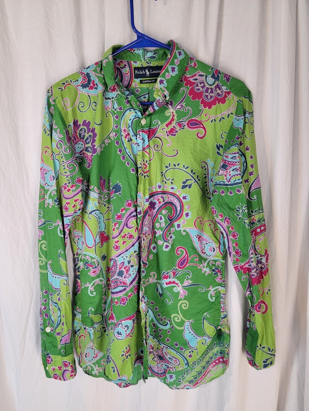 Ralph Lauren Green Paisley-Print Long Sleeve Button-Down Shirt